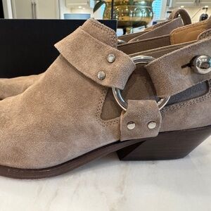 rag & bone Beige Suede Cutout Mule with Silver Ring